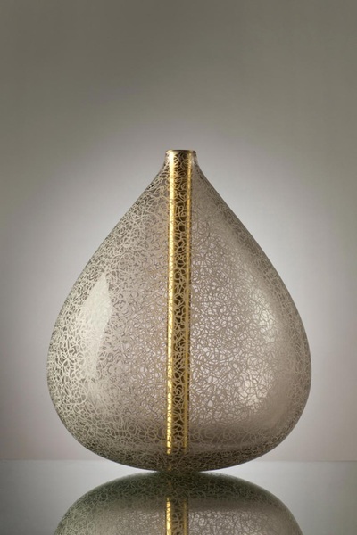 Michael Schunke, Twine Crucible Sculpture. Polished Brass, Hand-Blown Glass, Engraved. 