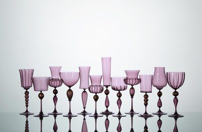Michael Schunke goblets, hand blown glass, purple glass, Venetian style stemware, made in America, colored glass, wine glasses, colorful cocktail vessels. @thegobletninja the goblet ninja, instagram goblets