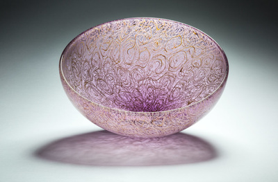 Michael Schunke and Josie Gluck, "Hyacinth Scribble," handblown glass sculptural vessel with glass pattern.