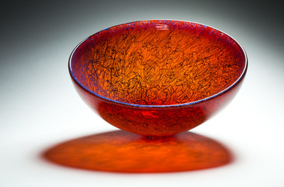 Michael Schunke and Josie Gluck, "Cherry Tangle," handblown glass sculptural vessel with contrast glass pattern.