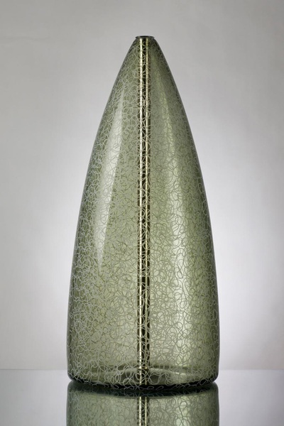 Michael Schunke, Fabric Crucible. Hand Blown Glass Sculpture, Polished Brass Core. Engraved Texture. 
