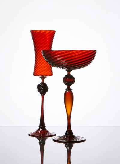 Portfolio of handblown glass goblets and stemware by artist Michael Schunke